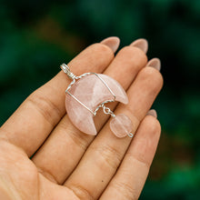 Load image into Gallery viewer, 925 SS Rose Quartz Moon Pendant