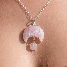Load image into Gallery viewer, 925 SS Rose Quartz Moon Pendant