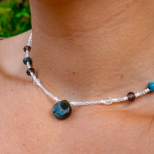 Load image into Gallery viewer, 925 SS Labradorite, Smokey Quartz, Blue Apatite, Clear Quartz Bead Necklace