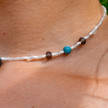 Load image into Gallery viewer, 925 SS Labradorite, Smokey Quartz, Blue Apatite, Clear Quartz Bead Necklace