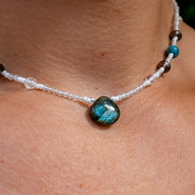 Load image into Gallery viewer, 925 SS Labradorite, Smokey Quartz, Blue Apatite, Clear Quartz Bead Necklace