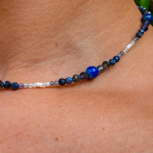 Load image into Gallery viewer, 925 SS Evil Eye, Iolite, Blue Sapphire & Clear Quartz Bead Necklace
