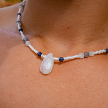 Load image into Gallery viewer, 925 SS Moonstone, Blue Sapphire & Labradorite Bead Necklace
