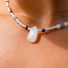 Load image into Gallery viewer, 925 SS Moonstone, Blue Sapphire & Labradorite Bead Necklace