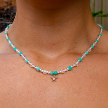 Load image into Gallery viewer, 14ct GF & Copper Starfish, Amazonite & Clear Quartz Bead Necklace