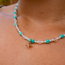 Load image into Gallery viewer, 14ct GF & Copper Starfish, Amazonite & Clear Quartz Bead Necklace