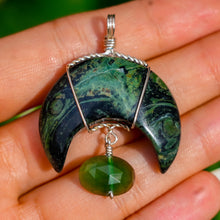Load image into Gallery viewer, 925 SS Kambaba Jasper & Serpentine Moon Pendant