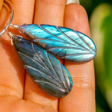 Load image into Gallery viewer, 925 SS Labradorite Leaf Hoop Earrings