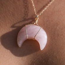 Load image into Gallery viewer, 14ct GF Rose Quartz Moon Pendant
