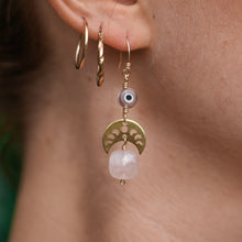 Load image into Gallery viewer, 14ct GF Rose Quartz &amp; Evil Eye Moon Earrings
