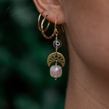 Load image into Gallery viewer, 14ct GF Rose Quartz &amp; Evil Eye Moon Earrings
