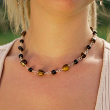 Load image into Gallery viewer, 925 SS Tiger&#39;s Eye &amp; Black Tourmaline Chunky Necklace
