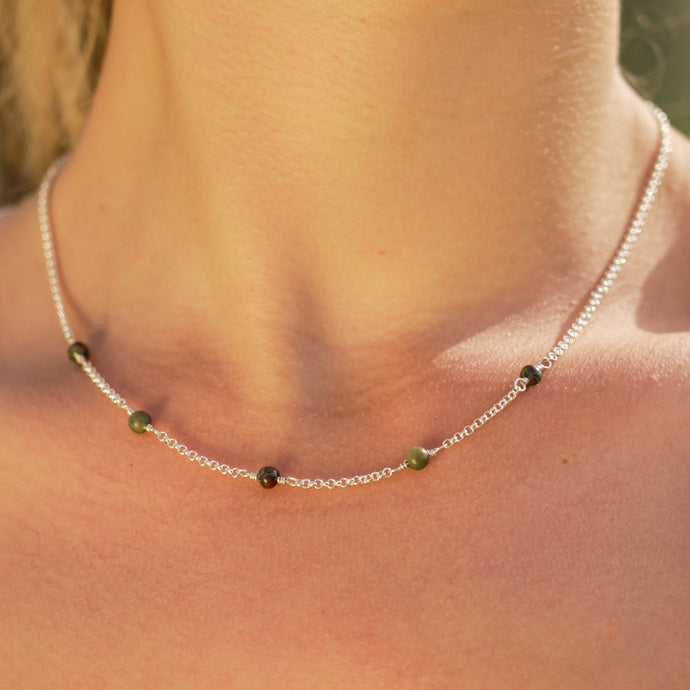 925 SS Bloodstone & Green Jade Necklace