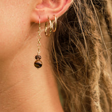 Load image into Gallery viewer, 14ct GF Tiger&#39;s Eye &amp; Smokey Quartz Chain Earrings
