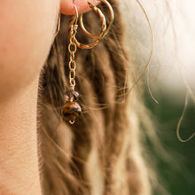 Load image into Gallery viewer, 14ct GF Tiger&#39;s Eye &amp; Smokey Quartz Chain Earrings
