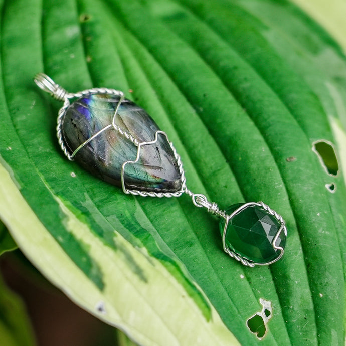 925 SS Carved Labradorite & Serpentine Pendant