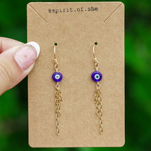 Load image into Gallery viewer, 14ct GF Evil Eye Chain Earrings
