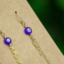 Load image into Gallery viewer, 14ct GF Evil Eye Chain Earrings
