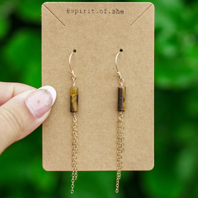 14ct GF Tiger's Eye Chain Earrings