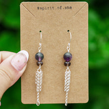 Load image into Gallery viewer, 925 SS Smokey Quartz &amp; Fluorite Chain Earrings
