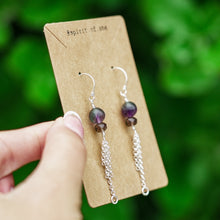 Load image into Gallery viewer, 925 SS Smokey Quartz &amp; Fluorite Chain Earrings
