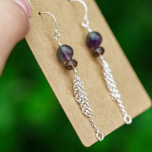 Load image into Gallery viewer, 925 SS Smokey Quartz &amp; Fluorite Chain Earrings
