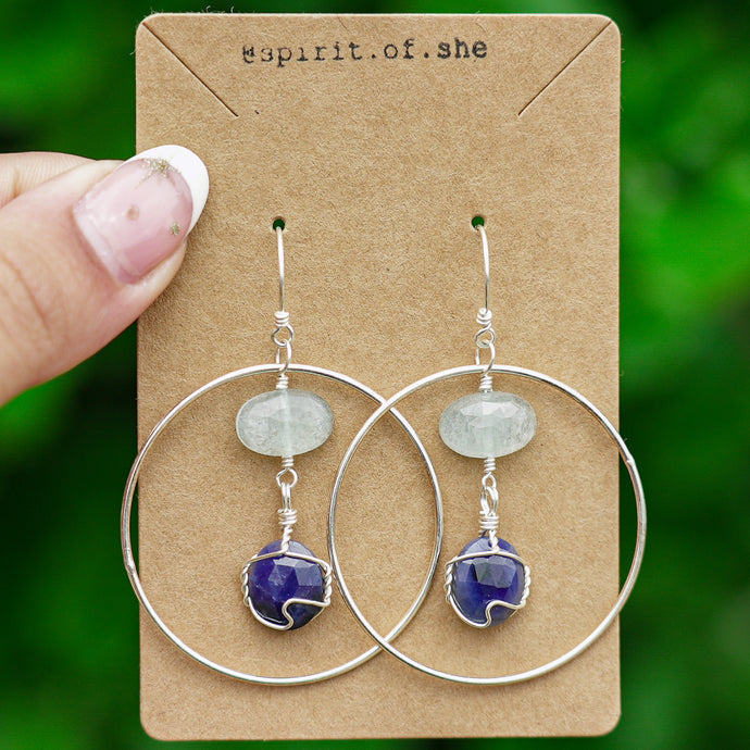 925 SS Aquamarine & Blue Sapphire Earrings