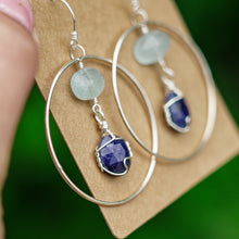 Load image into Gallery viewer, 925 SS Aquamarine &amp; Blue Sapphire Earrings
