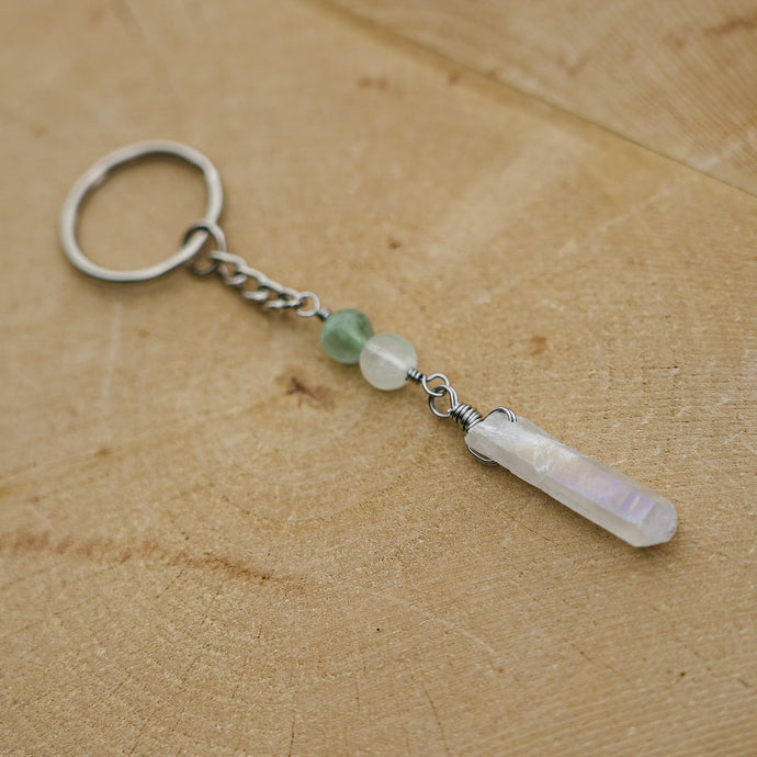 Fluorite & Frosted Angel Aura Keyring