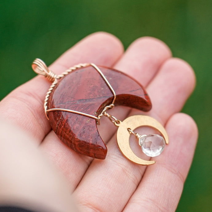 14ct GF Red Jasper & Prasiolite Moon Pendant