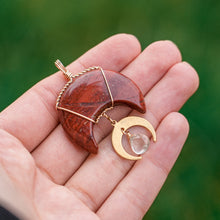 Load image into Gallery viewer, 14ct GF Red Jasper &amp; Prasiolite Moon Pendant
