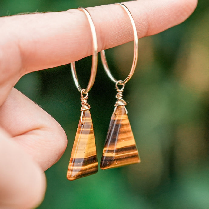 14ct GF Tiger's Eye Hoop Earrings