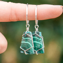 Load image into Gallery viewer, 925 SS Malachite Hoop Earrings
