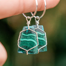 Load image into Gallery viewer, 925 SS Malachite Hoop Earrings
