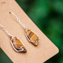 Load image into Gallery viewer, 925 SS Tiger&#39;s Eye Chain Earrings
