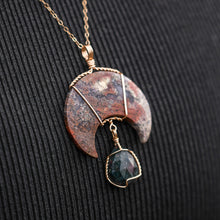 Load image into Gallery viewer, 14ct GF Moss Agate &amp; Ruby Zoisite Moon Pendant
