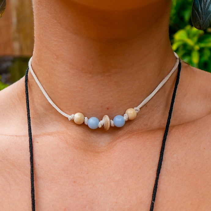 Angelite & Wood Bead Choker