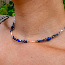 Load image into Gallery viewer, 925 SS Evil Eye, Iolite, Blue Sapphire &amp; Clear Quartz Bead Necklace
