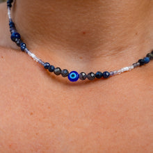 Load image into Gallery viewer, 925 SS Evil Eye, Iolite, Blue Sapphire &amp; Clear Quartz Bead Necklace
