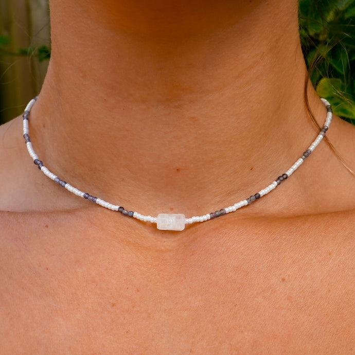 925 SS Moonstone & Iolite Bead Necklace
