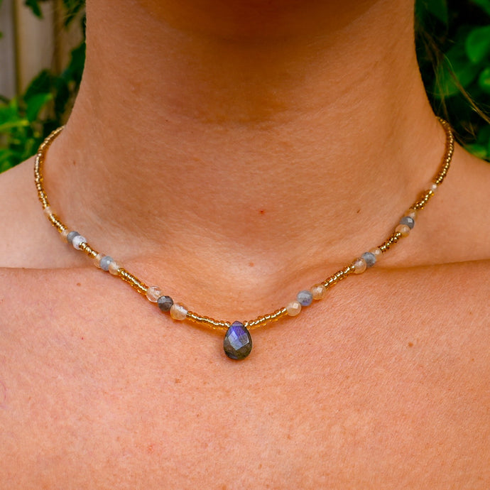 14ct GF Labradorite & Golden Rutilated Quartz Bead Necklace
