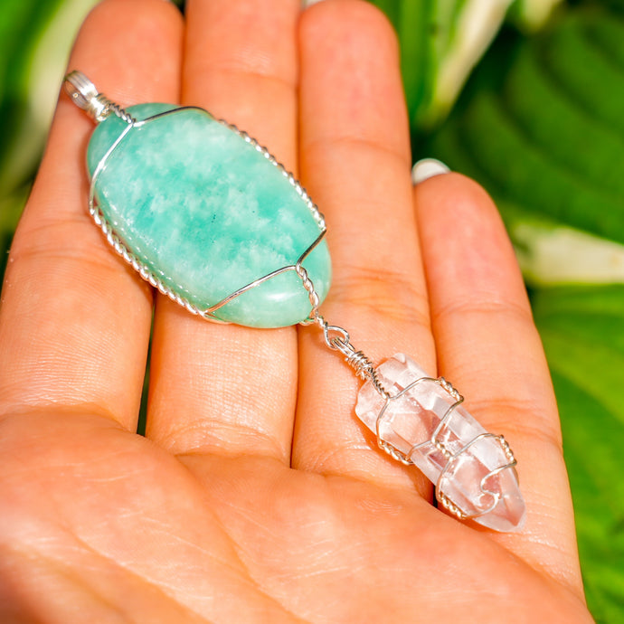 925 SS Amazonite & Clear Quartz Pendant