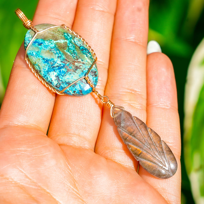 14ct GF Chrysocolla & Labradorite Pendant