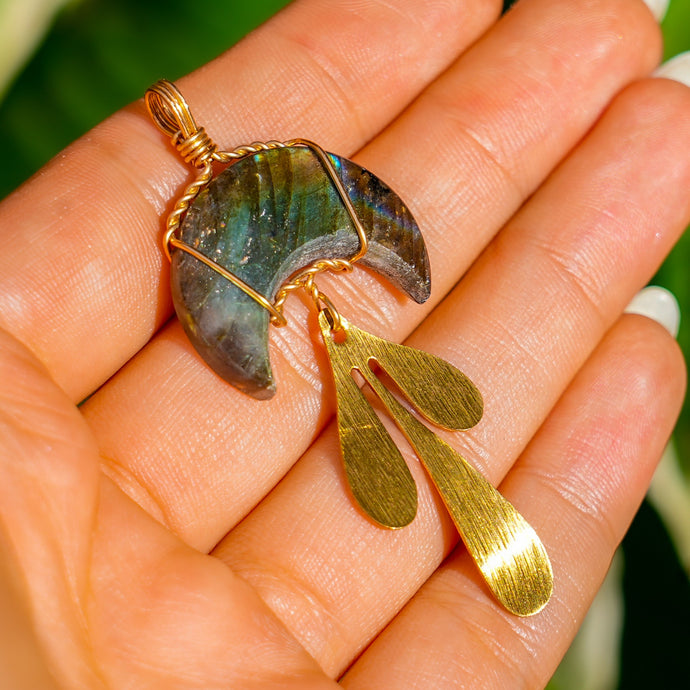 14ct GF Labradorite Moon Drip Pendant