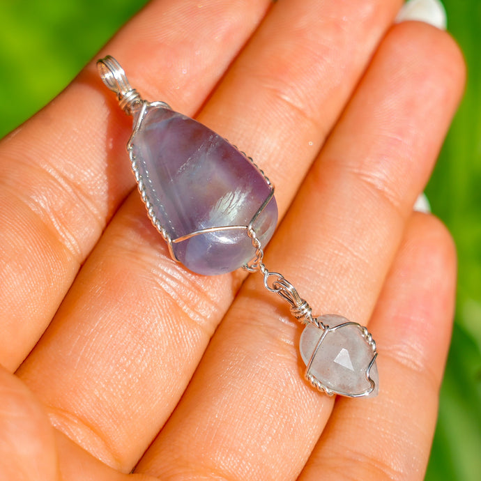 925 SS Fluorite & Aquamarine Pendant