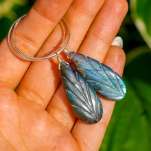 Load image into Gallery viewer, 925 SS Labradorite Leaf Hoop Earrings
