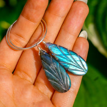Load image into Gallery viewer, 925 SS Labradorite Leaf Hoop Earrings

