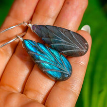 Load image into Gallery viewer, 925 SS Labradorite Leaf Hoop Earrings
