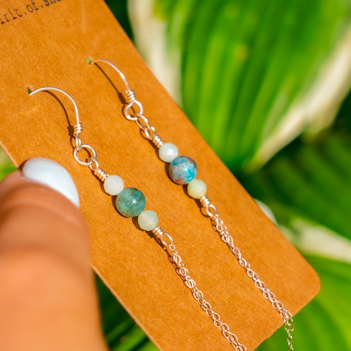 925 SS Blue Apatite & Amazonite Chain Earrings