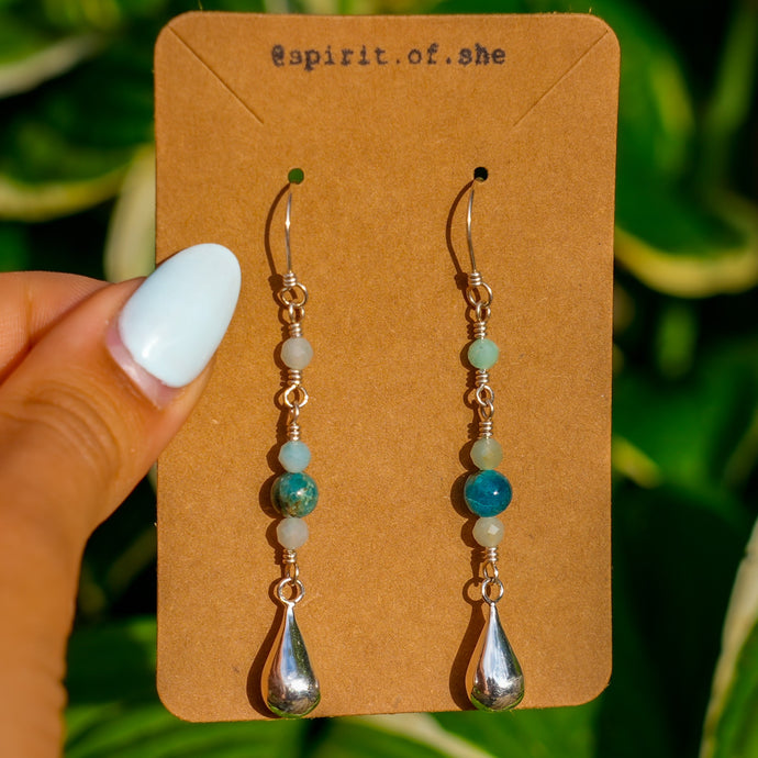 925 SS Blue Apatite & Amazonite Drip Earrings